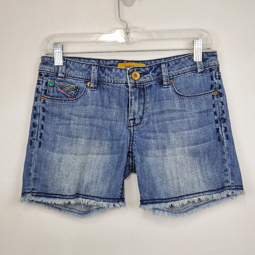 MEK DNM Light Wash Paros F.X.H. Frayed Hem Low-Rise Denim Jean Shorts Size 24